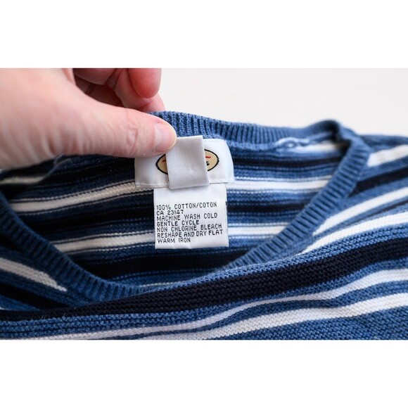 Vintage Talbots blue striped L cotton short sleeve sweater - Picture 6 of 6